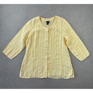 Eileen Fisher Irish Linen Shirt Womens Large Striped Yellow Button Up Tunic